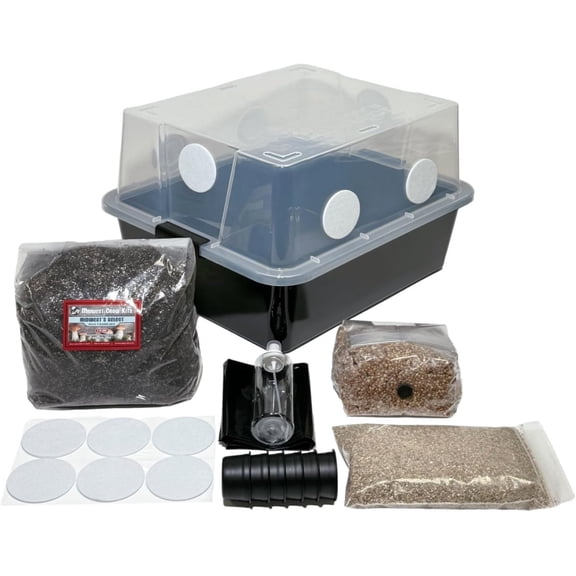 Mushroom Monotub Grow Kit | Complete Mushroom Grow Kit for Dung-Loving Mushrooms | Includes Sterilized Grain Spawn Bag, Bulk Substrate, Vermiculite, Filters & More! Just Add Spores