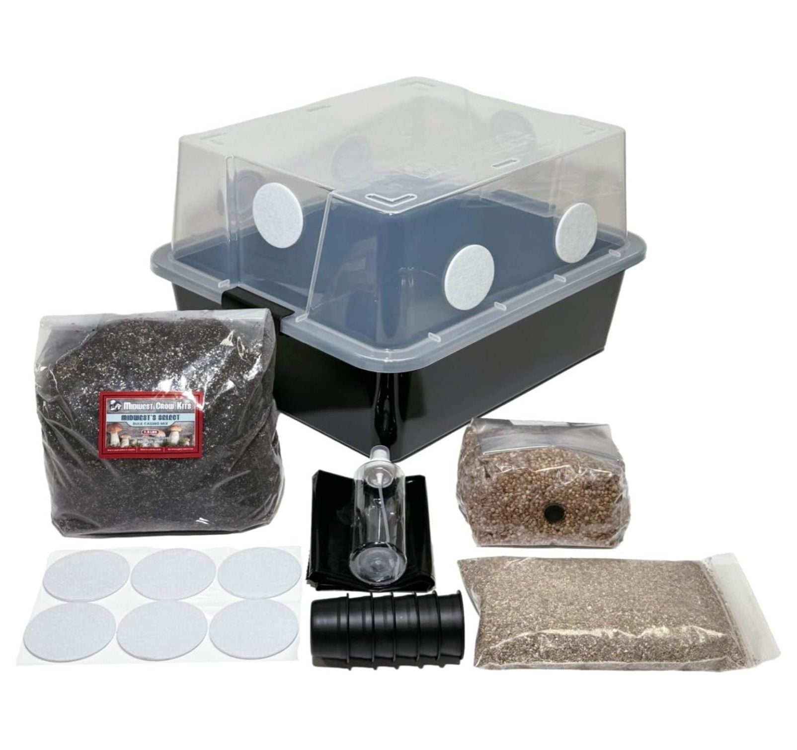 Mushroom Monotub Grow Kit | Complete Mushroom Grow Kit | for Dung-Loving Mushrooms | Includes sterilized Grain Bag, Bulk Substrate, Vermiculite, Filters \u0026 More! Just add Spores