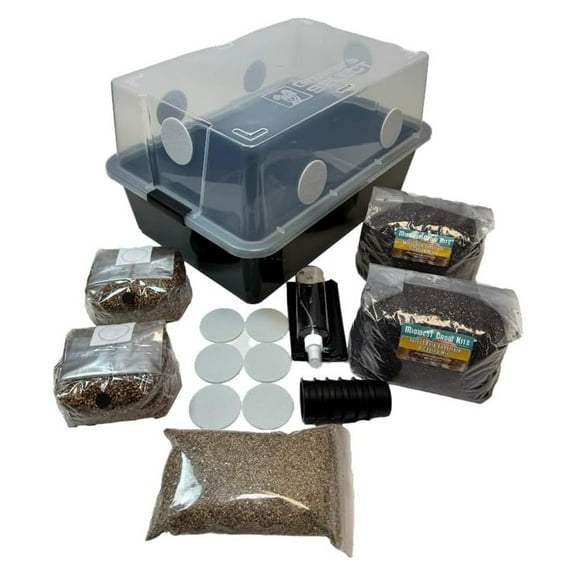 Mushroom Monotub LARGE 66Q Grow Kit | Complete Mushroom Grow Kit | For Dung-Loving Mushrooms | Includes 2 sterilized Grain Bags, Bulk Substrate, Vermiculite, Filters & More! Just add Spores