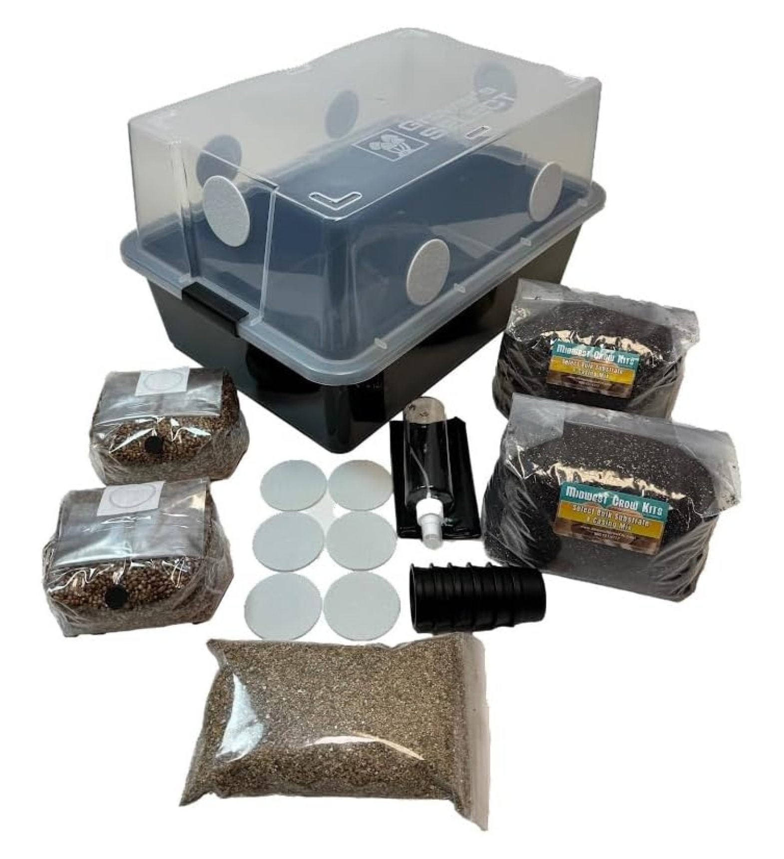 Mushroom Monotub LARGE 66Q Grow Kit | Complete Mushroom Grow Kit | For Dung-Loving Mushrooms | Includes 2 sterilized Grain Bags, Bulk Substrate, Vermiculite, Filters & More! Just add Spores
