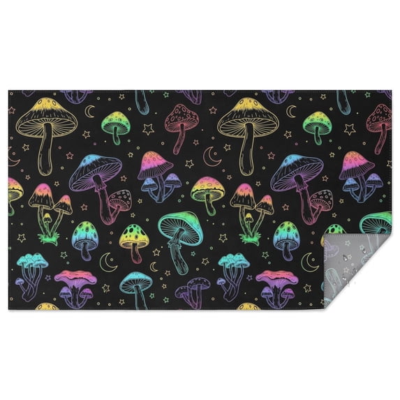 Mushroom and Moon Black Pattern Waterproof Tablecloth, Rectangular ...