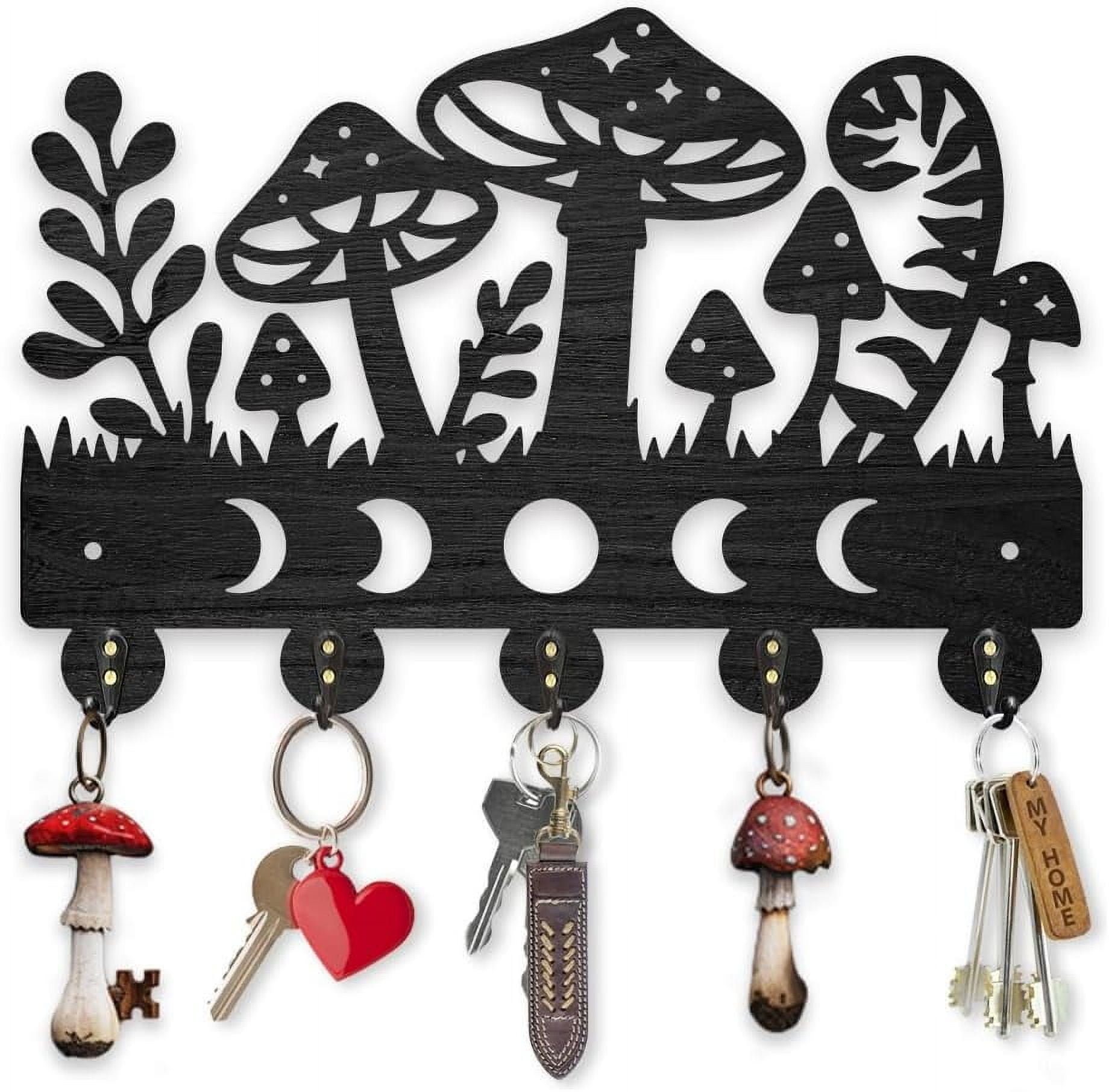 Moth Key Racks Mushroom Moon Phases Coat Hooks Wall Mounted Wood Key Holder for Wall ...