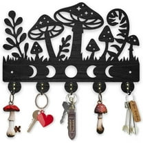Mushroom Moon Phases Coat Hooks Wall Mounted Wood Key Holder for Wall 11.8×7.9inch Nature Moon Star Grass Key Hanger 5 Alloy Hooks Decoratice Key Hook for Gift Living Room Kitchen Office
