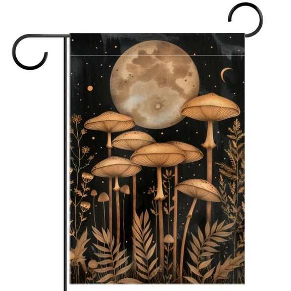 Mushroom Moon Retro Boho Night Plants Leaves Double Sided Garden Flag Decorative Weather Resistant Yard Flag, Large DIY Vertical Flag for Farmhouse Patio Lawn, 28x40 Inch
