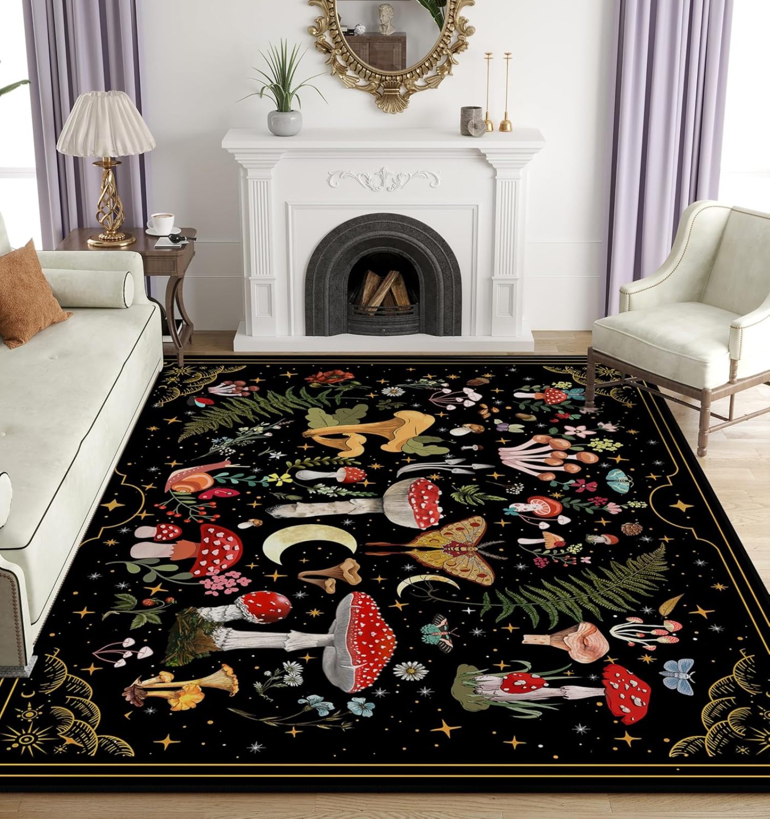 Moth Area Rug Mushroom Moth Area Rugs For Living Room Dining Room Bedroom Farmhouse ...