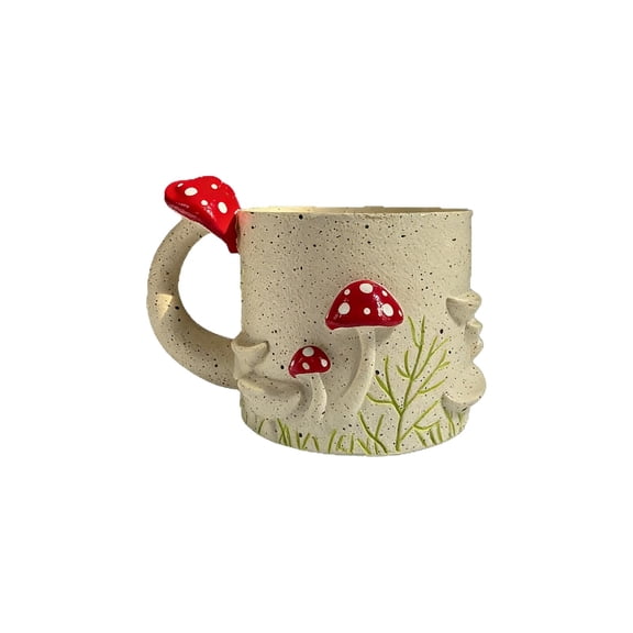 Mushroom Mug Planter Resin Flower Pot for Plants Small Plants, Cute Cup Shaped Garden Pot Outdoor Indoor Decorative Planter with Handle, White