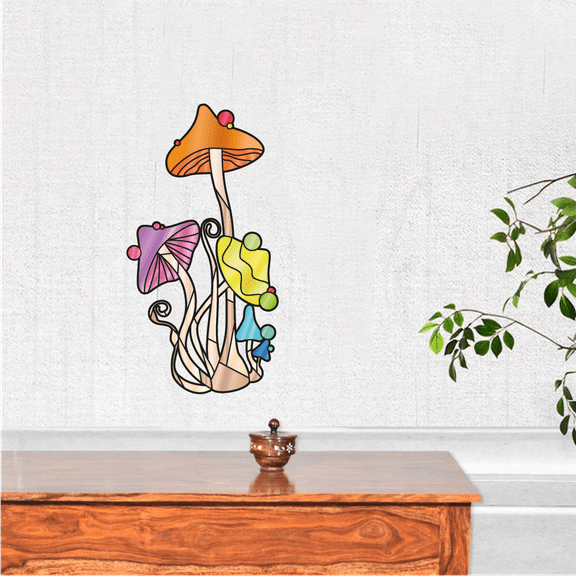 Mushroom Mushrooms Fungi Vinyl Stained Glass Film Static Cling Window Waterproof Decal for Girls Boys Kids Room Bedroom Nursery House Fun Home Decor Stickers Wall Art Vinyl Decoration (15x12 inch)