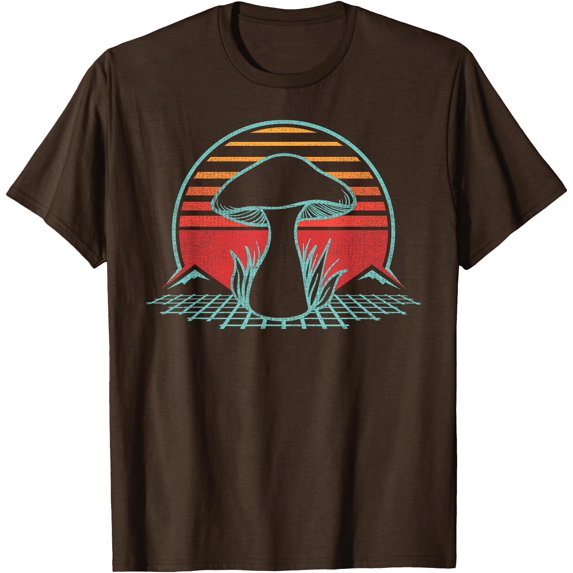 Mushroom Mycology Fungi Lover Retro Vintage 80s Style Unisex T-Shirt for Men Women Kids Toddler,Dark Chocolate Color,Size 2XL