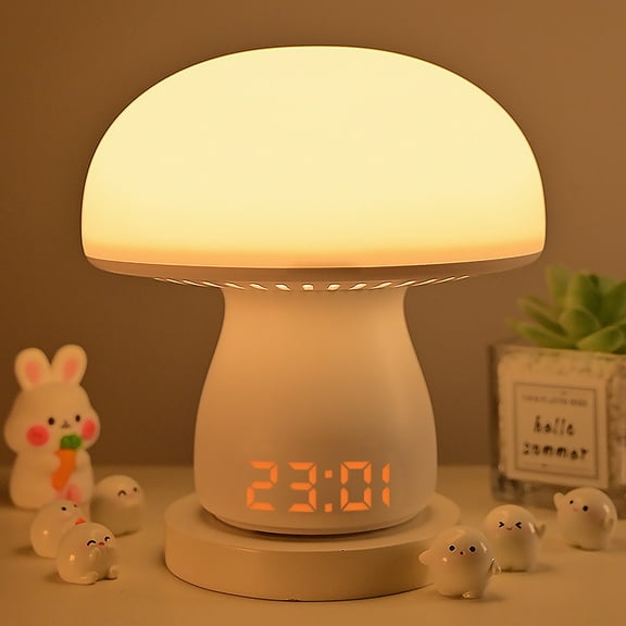 Mushroom Night Light for Kids, Rechargeable Touch Mushroom Lamp with Timer & Clock Display, 3 Color Temperatures Dimmable Nursery Lights Bedside Lamp, Cute Lamp for Girls Boys Baby Toddlers