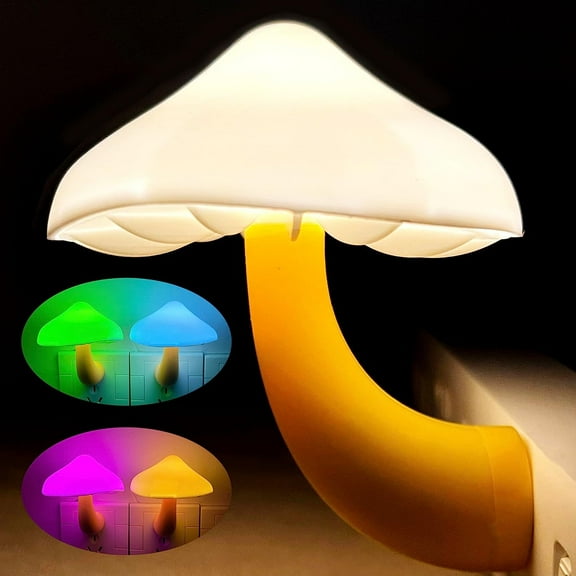 Mushroom Night Light, Plug-in Night Light with Auto Light Sensor, RGB LED Night Light, Wall Based Mushroom Lamp, Nursery Night Light for Kids Room, Bathroom, Bedroom, Kitchen, Hallway and Stairs