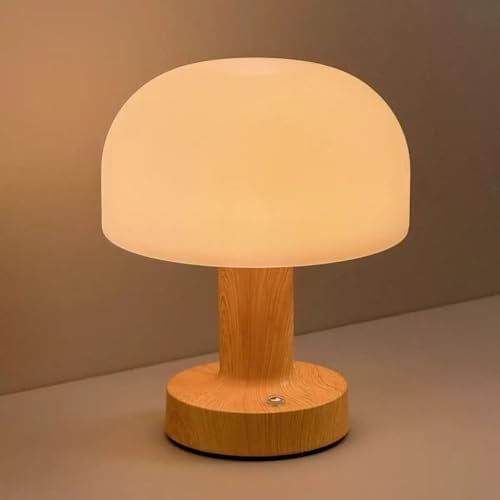 Mushroom Operated Table Lamp 3000mAh Cordless Rechargeable, Touch Dimmable Desk Lamp, LED Night Light for Patio Camping Restaurant Home, H7.3in, Wood Grain$$Tools & Hardware Other