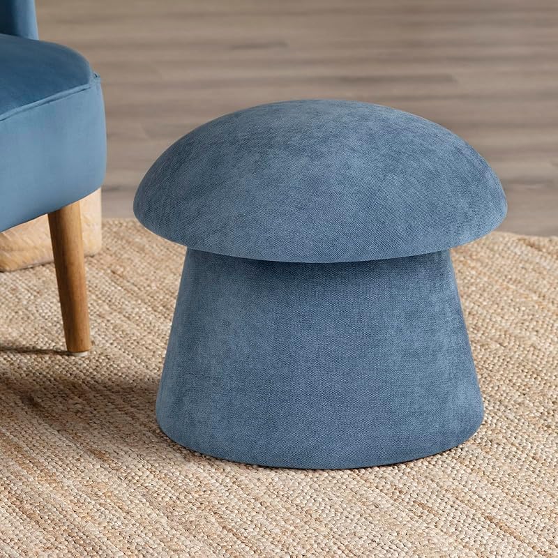 Mushroom Ottoman with Storage, Round Foot Rest for Couch, Chenille ...