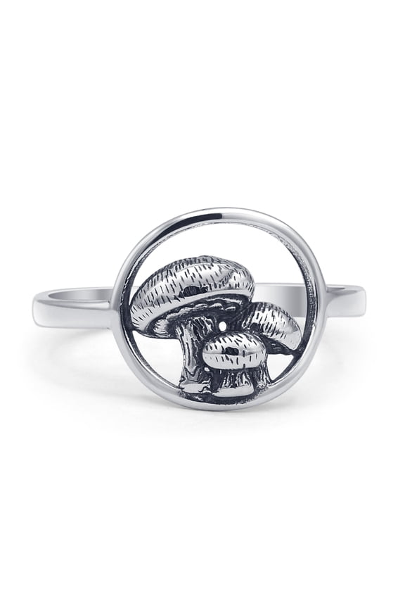 Mushroom Oxidized Ring 925 Sterling Silver 9