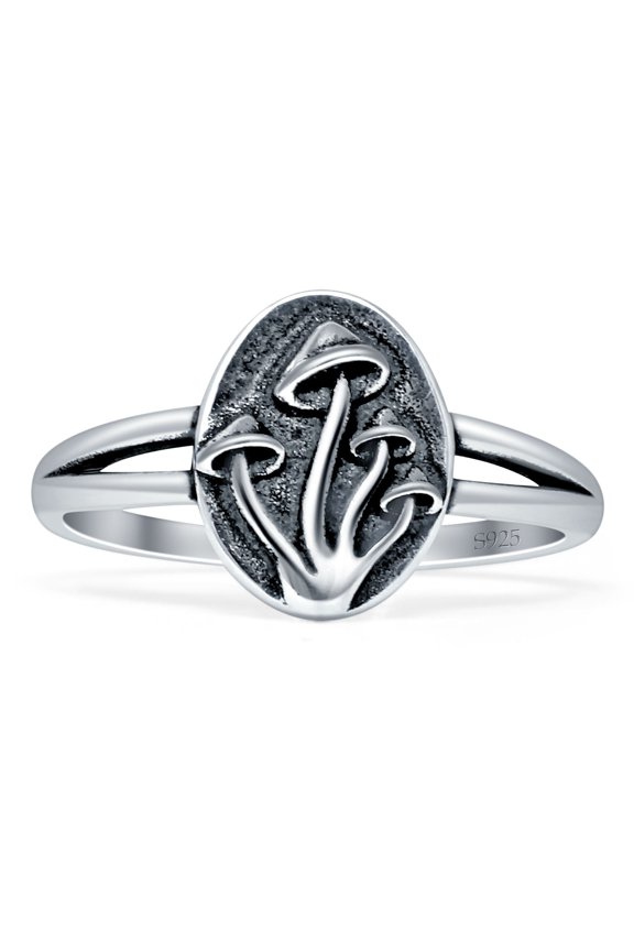 Mushroom Oxidized Ring 925 Sterling Silver Size 9