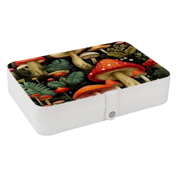 Mushroom PU Leather Jewelry Box with Removable Compartment and Earring Holder, Portable Travel Organizer
