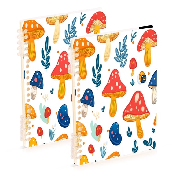 Mushroom Pattern 2-Piece A5 PP Notebooks, Adjustable Rings, 80g Paper, Diary Set