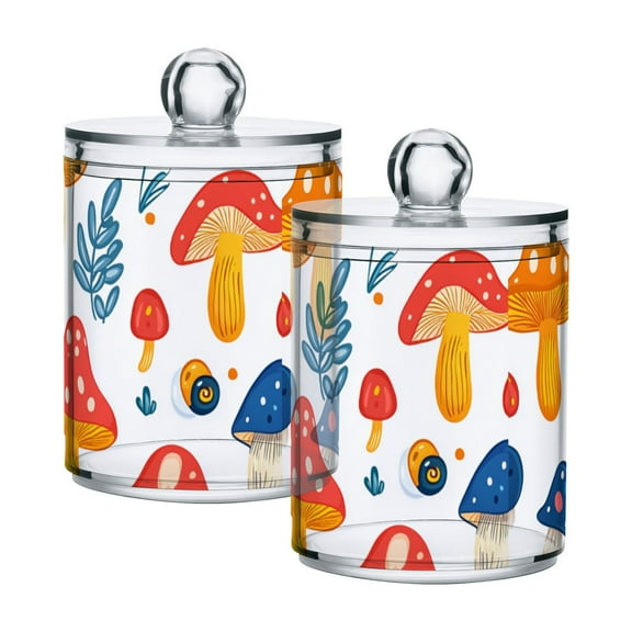 Mushroom Pattern Cotton Swabs Cans Translucent Plastic Canisters Dustproof Lid for Bathroom Storage