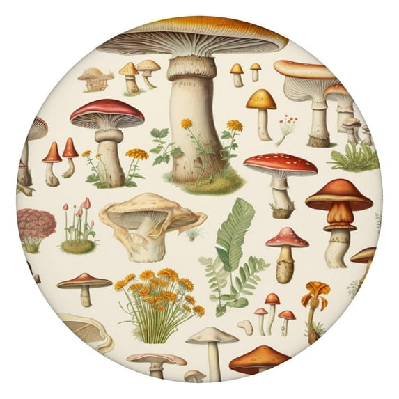 Mushroom Pattern Round Tablecloth with Elastic Hem, Waterproof Oxford Fabric Fits 36–44" Table, Ideal for Camping, RV Life, and Daily Meals