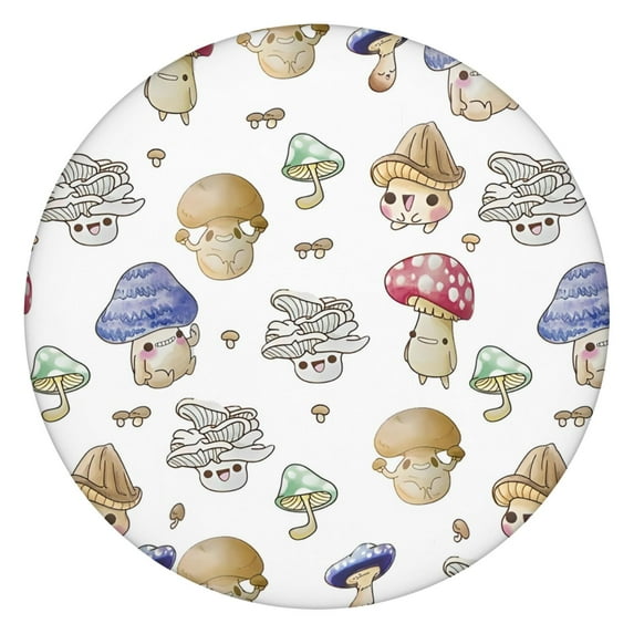 Mushroom Pattern Waterproof Round Tablecloth Oxford Fabric with Elastic Hem Fits 45–52”, Ideal for Casual Meals and Outdoor Dining