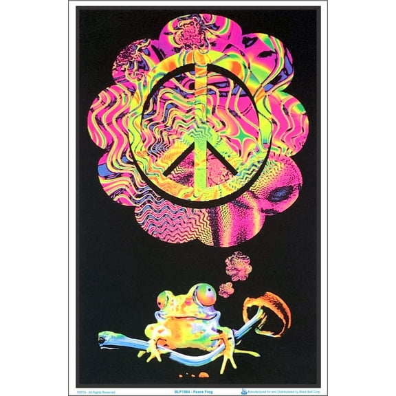 Mushroom Peace Frog Black Light Poster 23 x 35