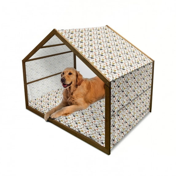 Mushroom Pet House, Realistic Style Various Kinds of Fresh Toadstools Truffles Natural Lifestyle Cook, Outdoor & Indoor Portable Dog Kennel with Pillow and Cover, 5 Sizes, Multicolor, by Ambesonne