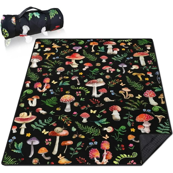 Mushroom Picnic Blankets Waterproof Foldable,60’‘x80'''' Portable Dual Layers Outdoor Travel Camping Backpacking Hiking Beach Blanket Mat for Grass Padded Lawn Park Beach,Picnic Accessories