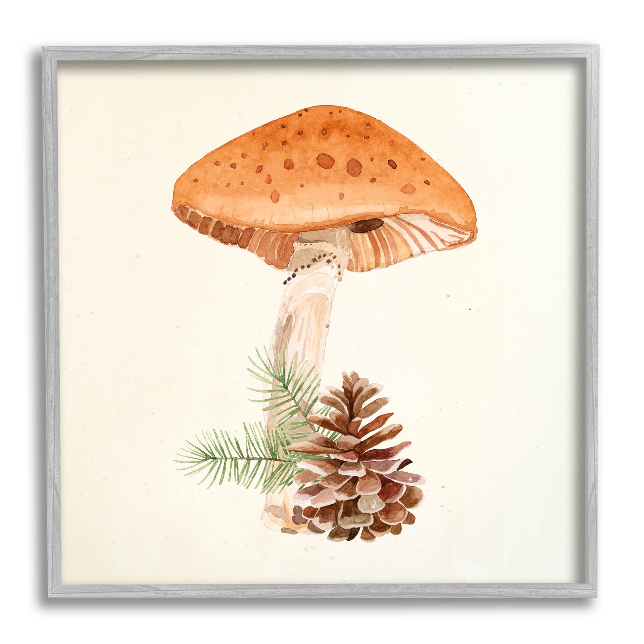 Mushroom Pinecone Botanicals Botanical & Floral Graphic Art Gray Framed Art Print Wall Art