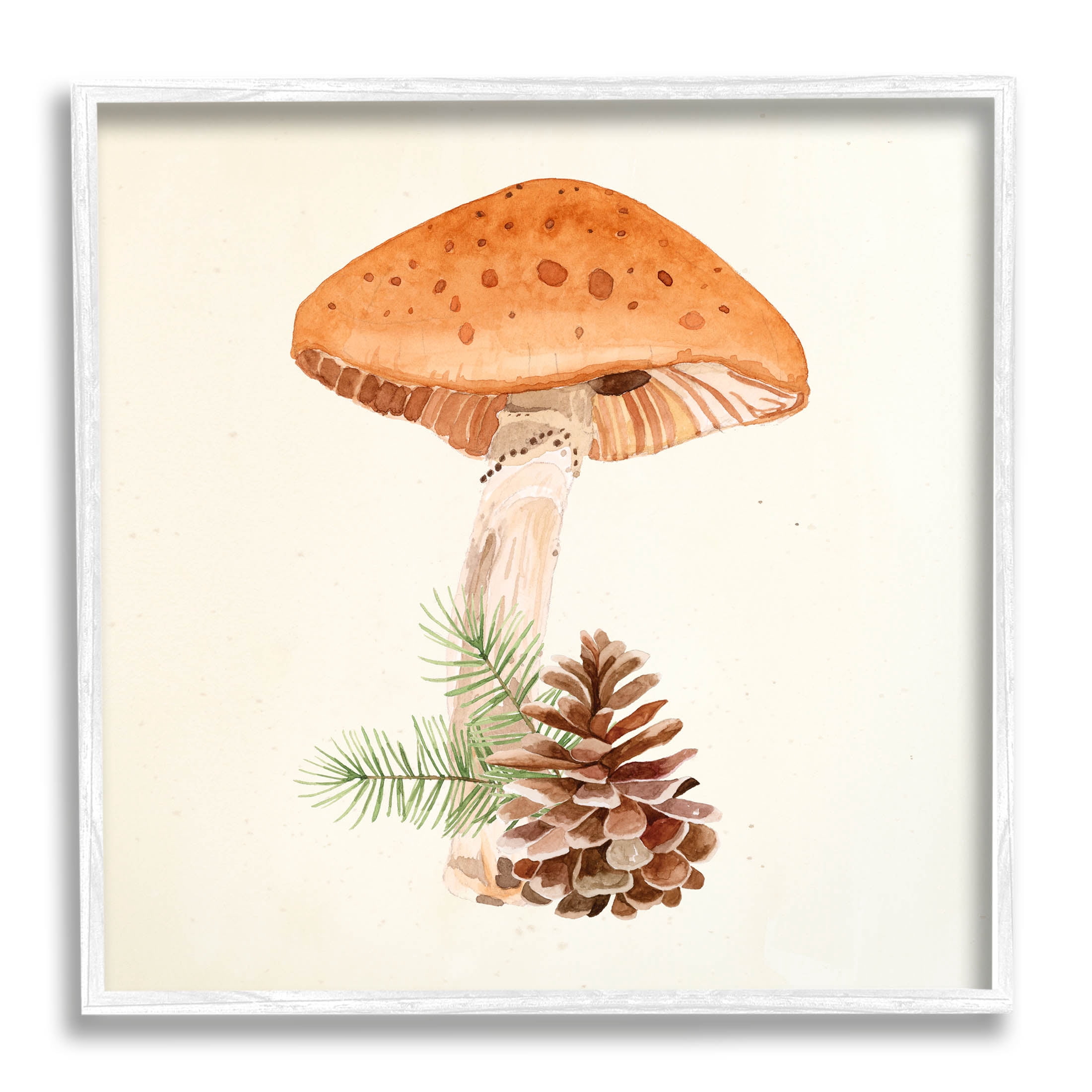 Mushroom Pinecone Botanicals Botanical & Floral Graphic Art White Framed Art Print Wall Art