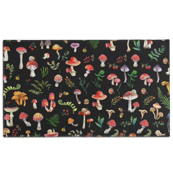 Mushroom Plant Crystal Velvet Nonslip Floor Mat, Entryway Doormat Durable Low-Profile Mat Home Decor, Throw Rugs Washable Kitchen Bathroom Laundry Bedroom Living Room Door Mats 30x17in