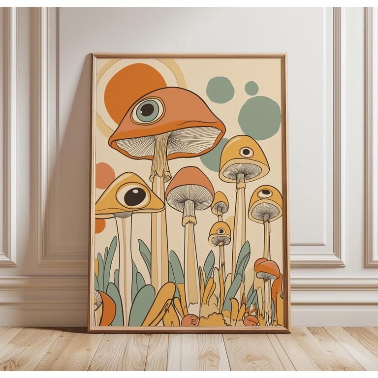 70s ビンテージ　mushroom ポスター Mushroom Poster Retro 70s Psychedelic Wall Art Print Abstract