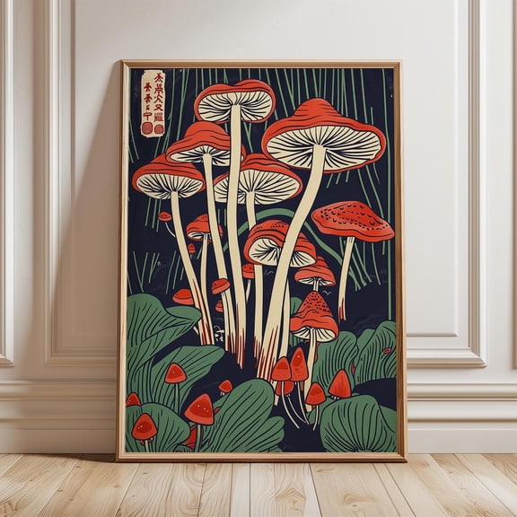 Mushroom Poster, Vintage Botanical Print, Retroungi Wall Art, Minimal Decor, Living Room, Unique Decorative Posteror Home Office Bedroom Apartment Gallery Wal, Unframed Poster 8X10