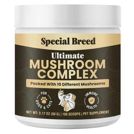 Mushroom Powder for Dogs & Cats - Organic Mushroom Complex for Immune Support, Cognition, Vitality - Ten Mushroom Supplement with Turkey Tail, Lion's Mane, Reishi - 90 Scoops