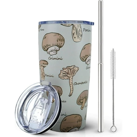 Mushroom Print Tumbler 20 oz Insulated Stainless Steel Travel Cup with Lid & Straw, Double Wall Coffee Mug, Perfect Birthday Gifts for Mom, Sister, Friends, Women