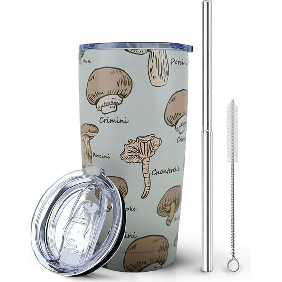 Mushroom Print Tumbler 20 oz Insulated Stainless Steel Travel Cup with Lid & Straw, Double Wall Coffee Mug, Perfect Birthday Gifts for Mom, Sister, Friends, Women
