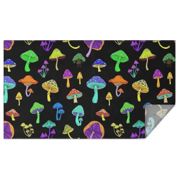 Mushroom and Psychedelic Black Waterproof Tablecloth, Rectangular ...
