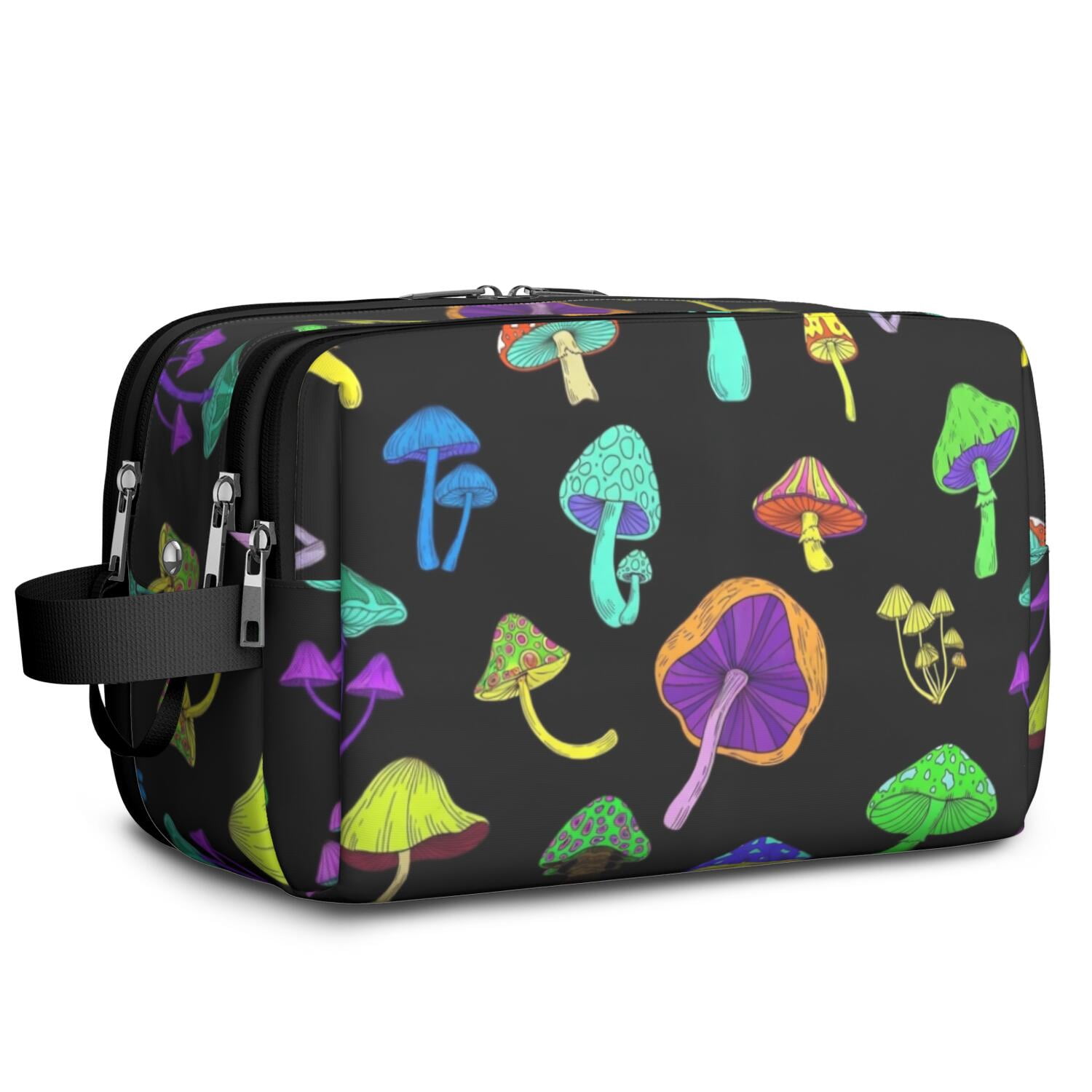 Mushroom and Psychedelic Black Travel Toiletry Bag, Dopp Kit with ...