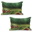 thumbnail image 1 of Mushroom Quilted Pillowcover Set of 2, Fly Agarics Wonderland Lawn Meadow Scenery Greenwood, Standard Queen Size Pillow Cover for Bedroom, 30" x 20", Apple Green Fern Green, by Ambesonne, 1 of 1