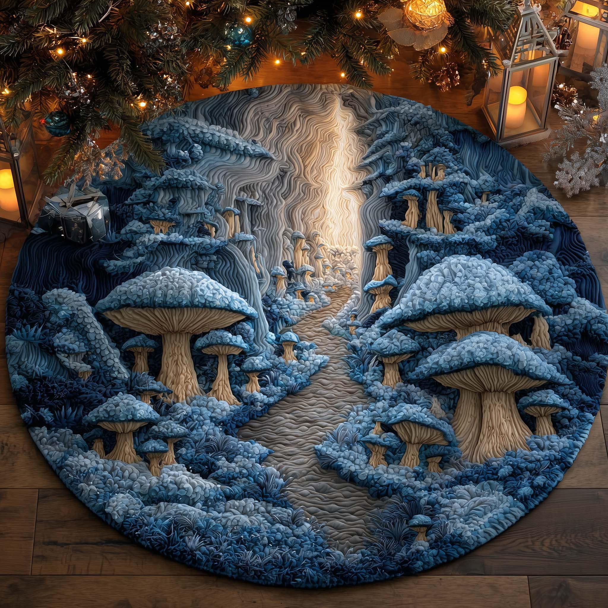 Mushroom Quilted Round Mat, Mushroom Pattern Round Floor Rug, Rustic ...