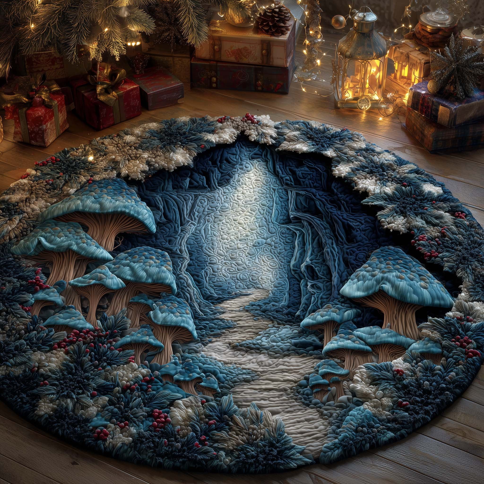 Make A Rumpus Room Mushroom Quilted Round Mat, Mushroom Theme Round Floor Mat, Woodland ...