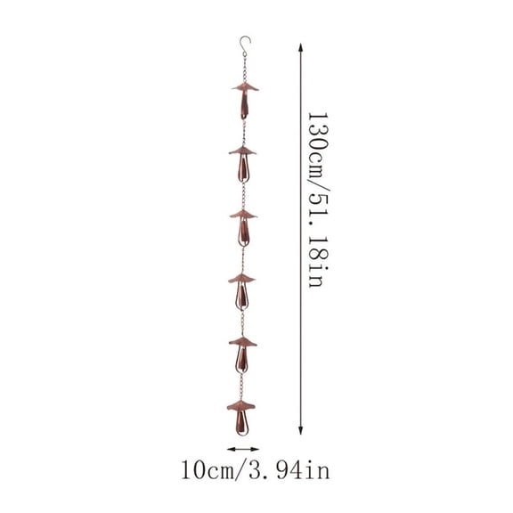 Mushroom Rain Chain, 51 Inch Vintage Decorative Downspout Replacement, Metal Water Drainage System For Garden Outdoor, Easy Install Rain Gutter Decor