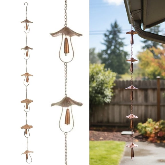 Mushroom Rain Chain, Vintage Iron Gutter Downspout Replacement, Decorative Garden Rain Catcher for Outdoor Patio