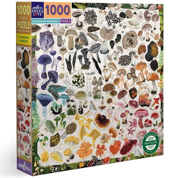 eeBoo Piece and Love Mushroom Rainbow 1000 Piece Square Adult Jigsaw Puzzle/ ages 14+