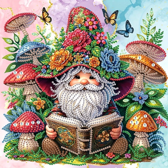 Mushroom Reading Gnome Diamond Art Painting Kit