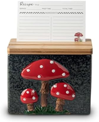 Mushroom Recipe Box With Cards And Dividers Ceramic Recipe Card Box ...