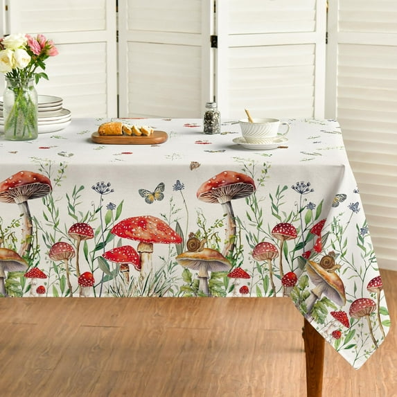 Mushroom Rectangular Tablecloth 60×120 Inch, Seasonal Vintage Washable Table Cover for Party Picnic Dinner Decor