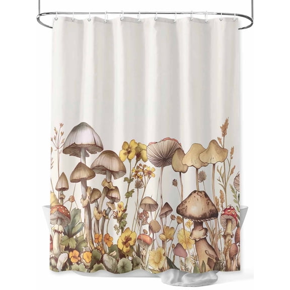 Mushroom Retro Shower Curtain, Floral Plant Leaves Waterproof Shower Curtain Set with 12 Hooks Lightweight Washable Fabric Shower Curtains for Bathroom 48x72 Inches