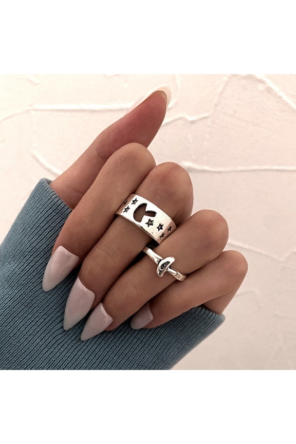 Couple Mushroom Rings Creative Retro Design Electroplated Alloy Matching Rings Set Fun Jewelry Gift for Him and Her Two Pieces Included