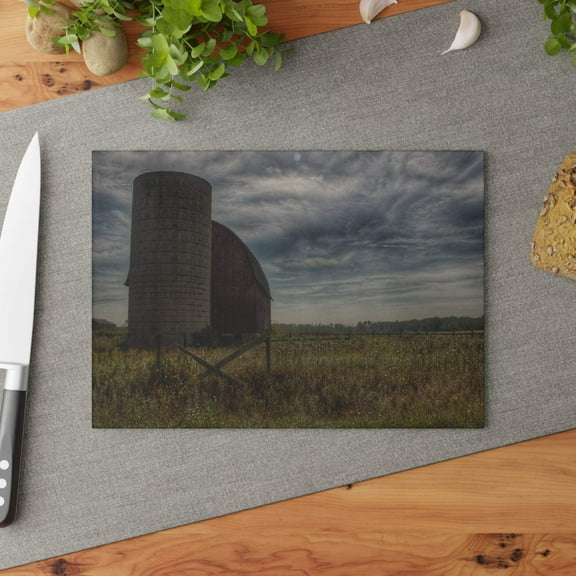 U R There Photography Mushroom Road Red II Rustic Farmhouse Tempered-Glass Cutting Board 8"x 11"