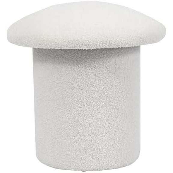 Mushroom Round Ottoman, Modern Small Boucle Footstool with Padded Seat, Upholstered Vanity Foot Rest Stool Chair for Entryway, Living Room, Bedroom, White