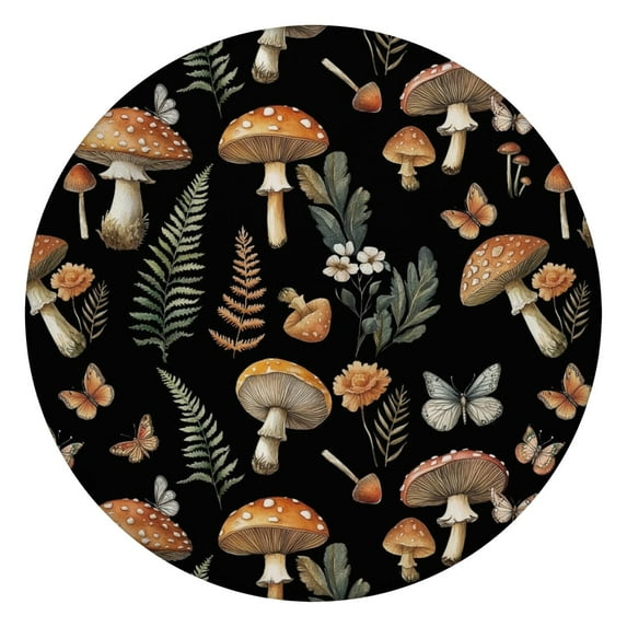 Mushroom Round Tablecloth Waterproof Oxford Fabric with Elastic Hem Fits 36–44", Ideal for Balcony Breakfasts and Garden Settings